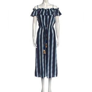 Figue 'Maya' Ruffle Sleeve Drawstring Waist Maxi Blue Stripe‎ Dress Size Medium